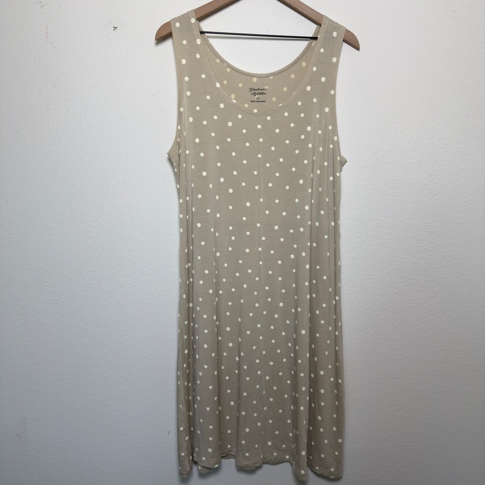 Gudrun Sjoden Women Dress XL Tan Polka Dot Sleeveless Scoop Neck Lyocell Artsy